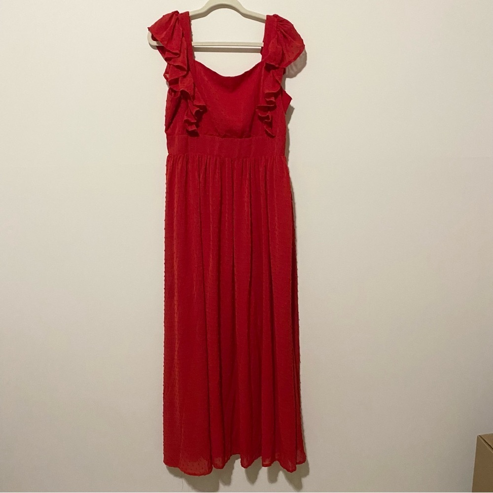 Lulu’s Red Maxi Swiss Dot Dress